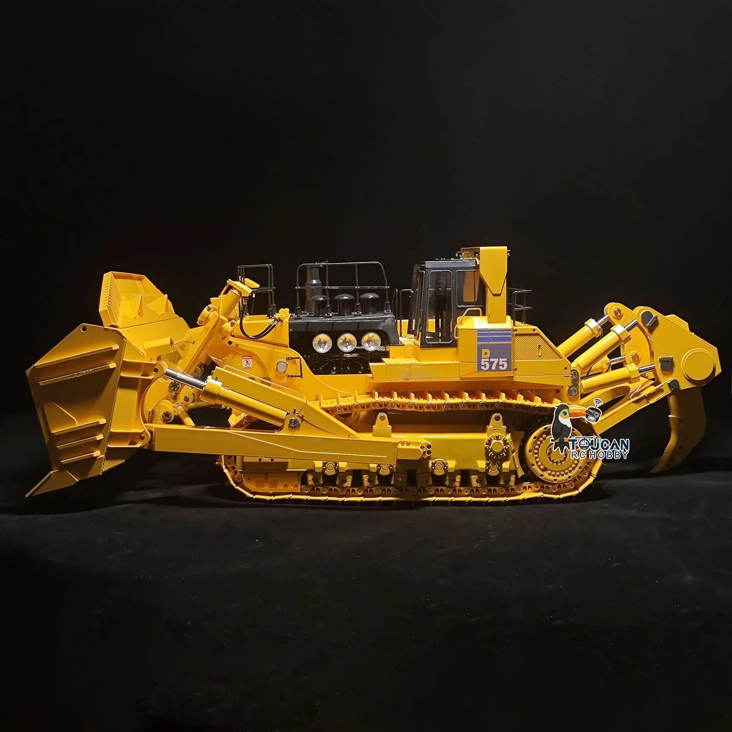 JDM 575 1/14 RC Hydraulic Bulldozer Heavy Duty Metal Dozer Truck Frsky X14 Remote Control Sound Light System RC Toy Model Gift 3