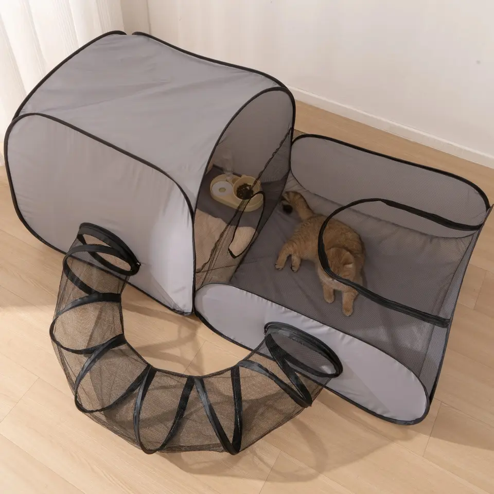 Foldable Square Pet Nest with Play Tunnel