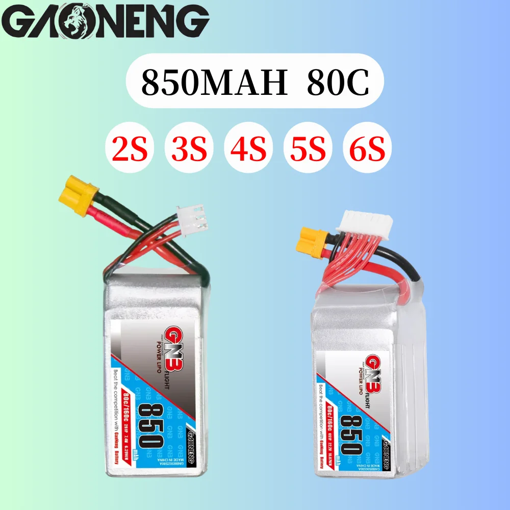Аккумулятор Gaoneng GNB 850 мАч 2S 7,4 в 3S 11,1 В 4S 14,8 в 6S 18,5 в 80C Lipo с разъемом XT30 для гоночного дрона RC FPV