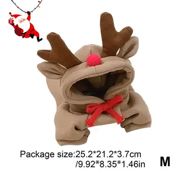 Reindeer Dog Hoodie Funny Pet Elk Cosplay Costume Winter Warm Jumpsuit Outfit For Small Dogs Cats Cold Weather Sweatshirt For 5