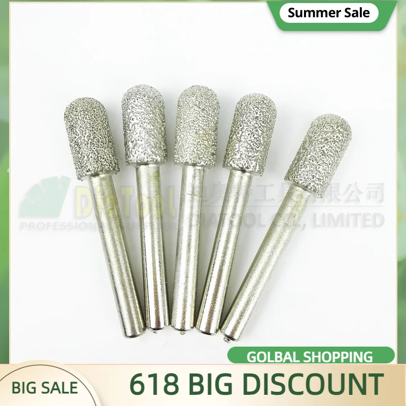 DIATOOL 5pk Diameter 10mm Cylinder With Ball End Diamond Burrs Shank