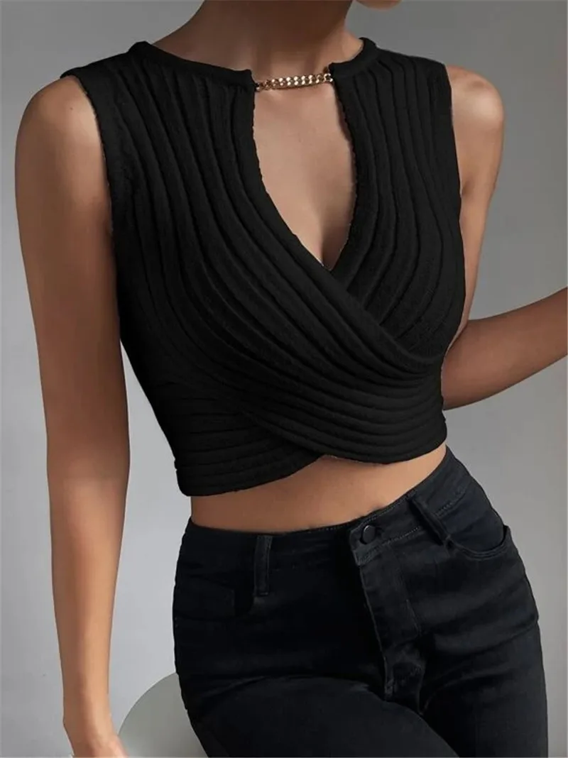 Autumn and Winter Slim Fit Versatile Chain Decoration Design Sense Cross Knitted Sweater Bottom