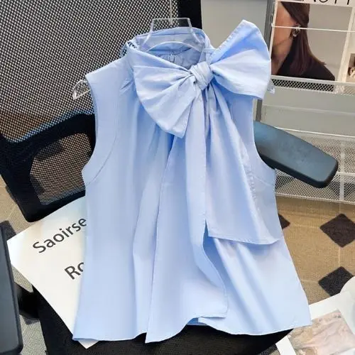 White Blouse for Women 2025 Blusas Mujer De Moda Bandage Bow Sleeveless Loose Shirts Fashion Sweet Summer Blouses Tops Female