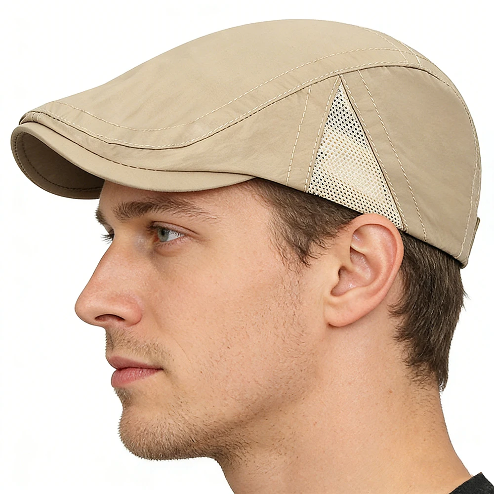Summer Quick-Drying Thin Beret Men Women Sun Shade Newsboy Cap Breathable Mesh Peak Caps Adjustable Sun Shade Beret Hats