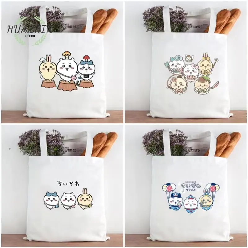 

Kawaii Chiikawa Anime Shoulder Bags Cosplay Manga Women Large Capacity Shopping Canvas Tote Bag Cartoon Foldable Eco Handbag