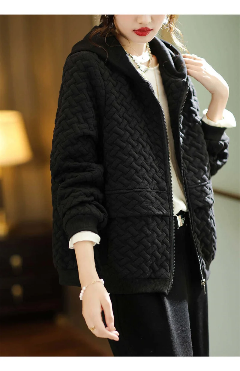 S40bddddf400241bea2f5e8b526de3137q Hooded Casual Coat Women's High End Mother's Jacket Autumn And Winter New Korean Patchwork Outwear With Short Zipper Basic Coat Mallzona