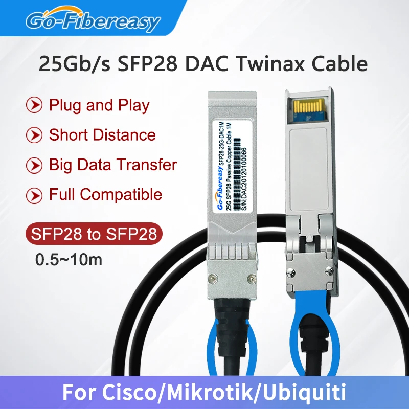 25Gb SFP28 DAC Cable 0.5m~5m Passive Direct Attach Copper Twinax Cable For Mikrotik/Huawei/Ubiquiti High Speed SFP28 25G Cable 25g sfp28 sfp dac cable 25gbase cr sfp28 to sfp28 passive direct attach copper twinax cable for cisco sfp h25gb cu0 5m