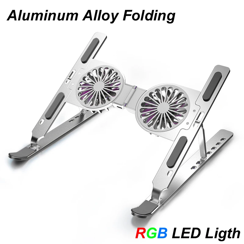 Metal Aluminum Alloy RGB LED Light 2 Cooling Fan Notebook Laptop Stand Holder Bracket Desk For Support Macbook Air Pro Xiao Sams