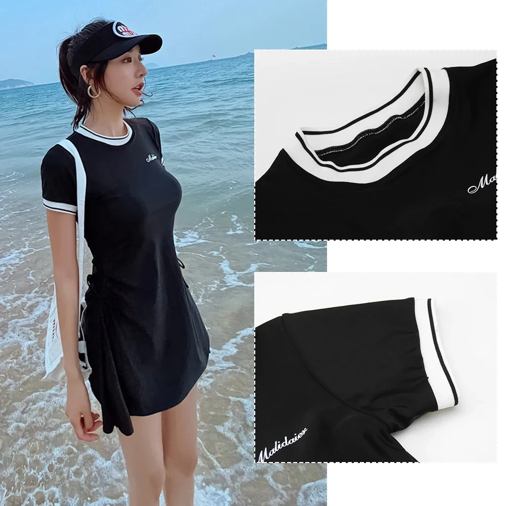Professional Swimsuit One-Piece Skirt With Leggings Waist Side With Drawstring Swimsuit Hot Spring Pool Conservative Bikini