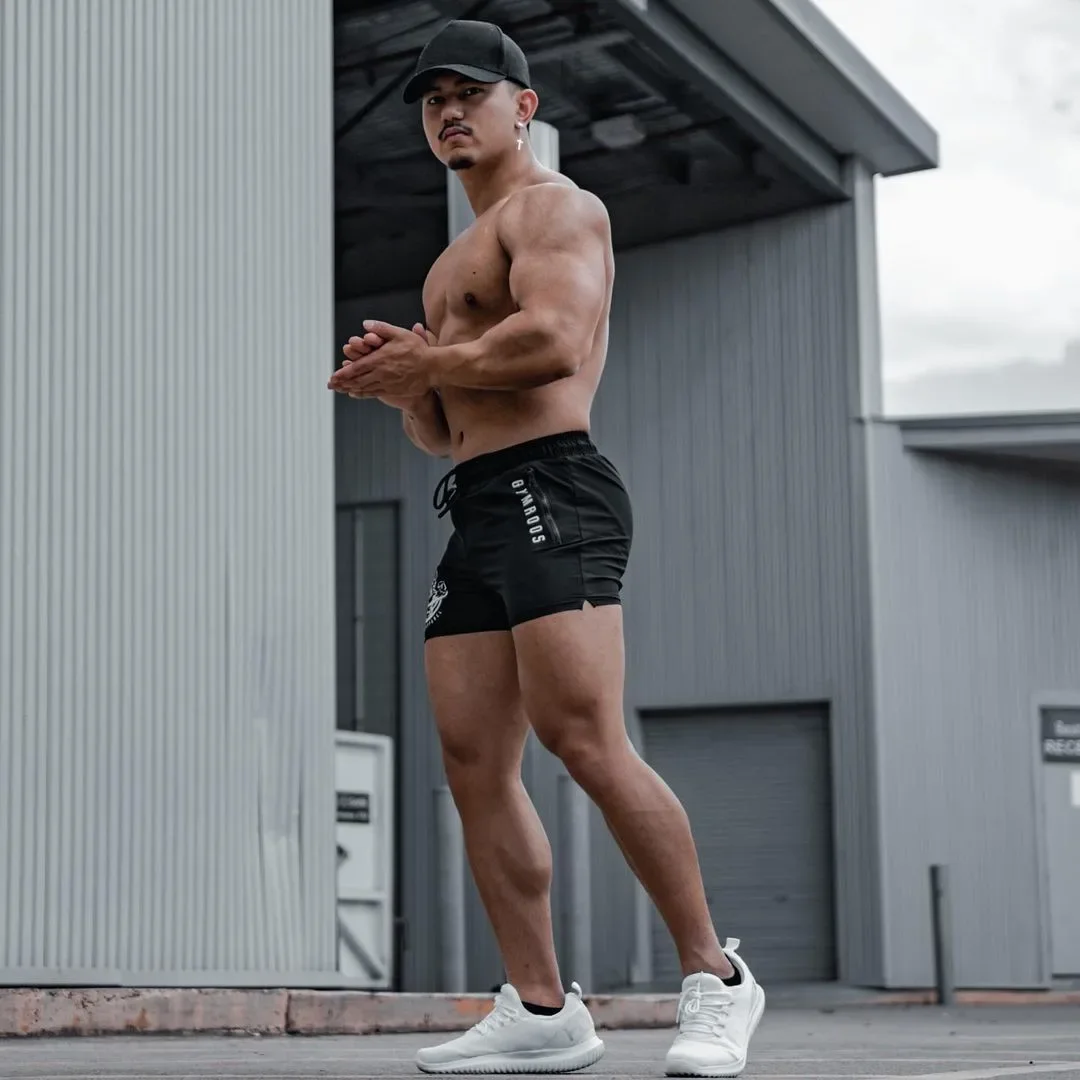 Quick Dry Three-quarter Length Sportswear Shorts for Men Fitness Running Training Pants with Zipper Pockets Woven Fabric