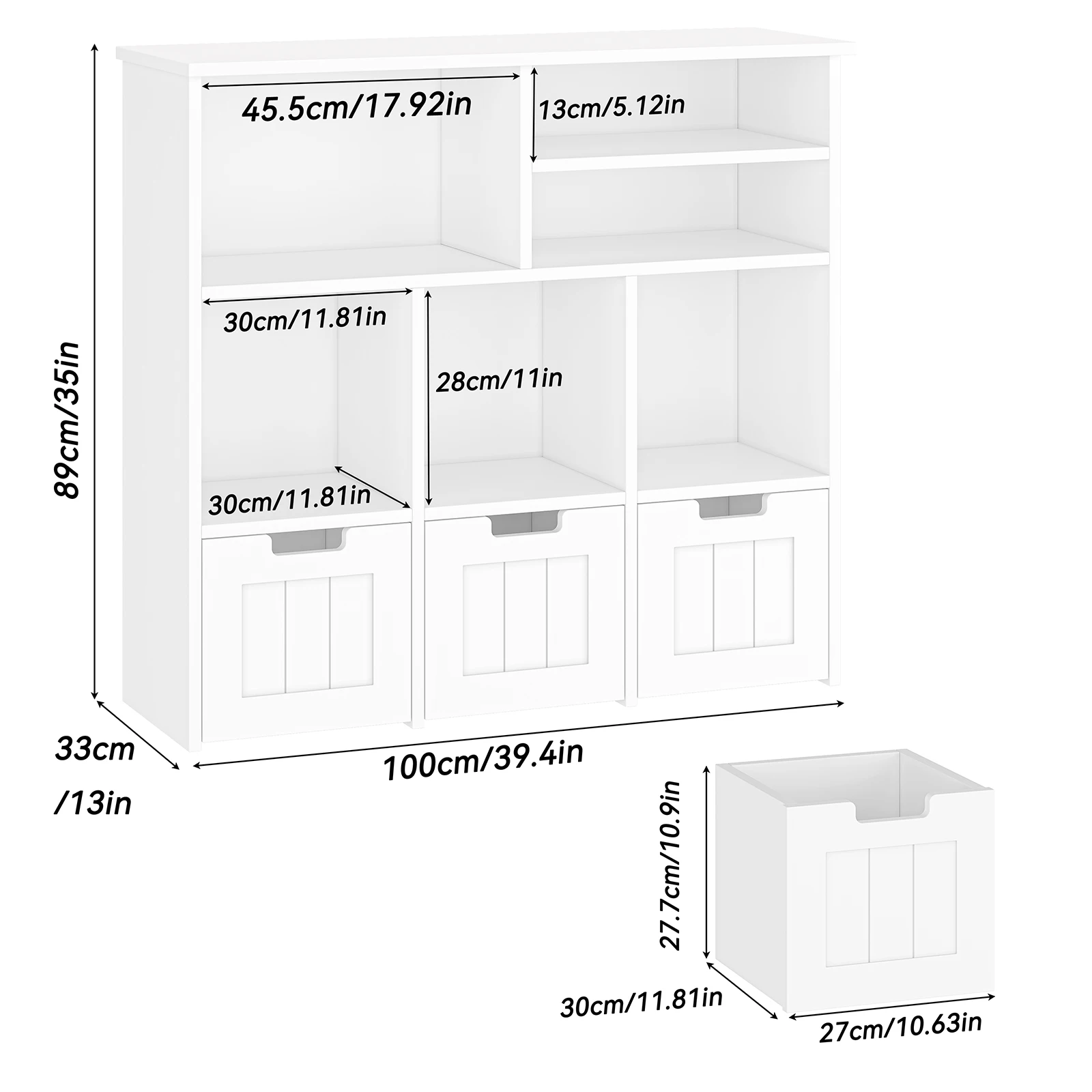 Kids Bookshelf Toy Storage Cabinet with 3 Movable Drawers & Hidden Wheels Toy Chest with 6 Storage Cubbies Toy Storage Organizer 6