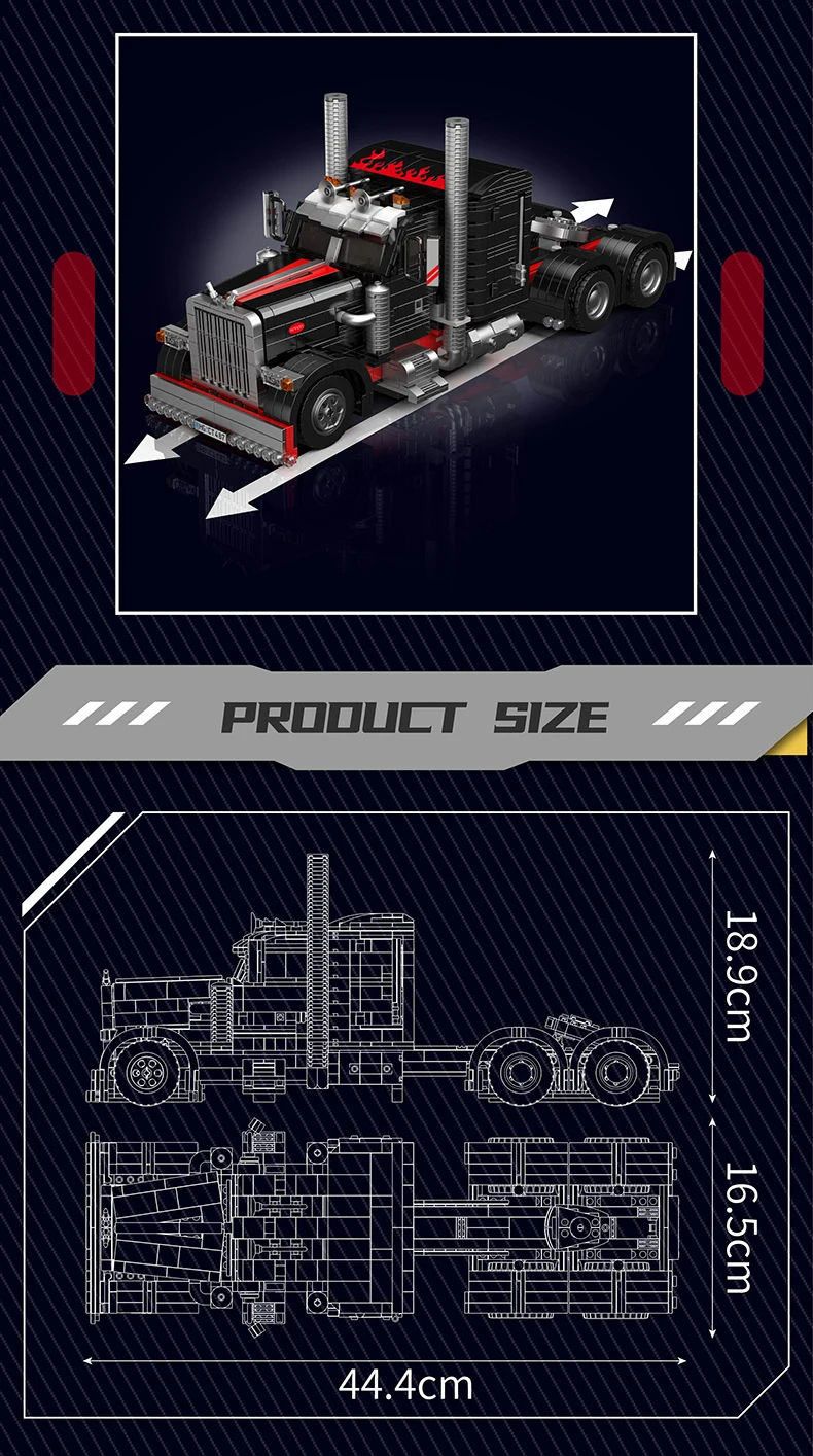Mould King 10037 Technical Car Toys The American Truck Building Block Brick Assembly Truck Model Set Kids Christmas Gift