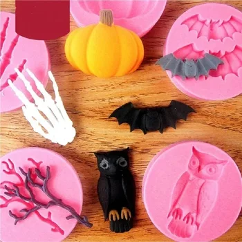 New Halloween Silicone Cake Molds Pumpkin Owl Bat Bakeware Decorating DIY Soap Molds Spider Mold Chocolate Molds 2