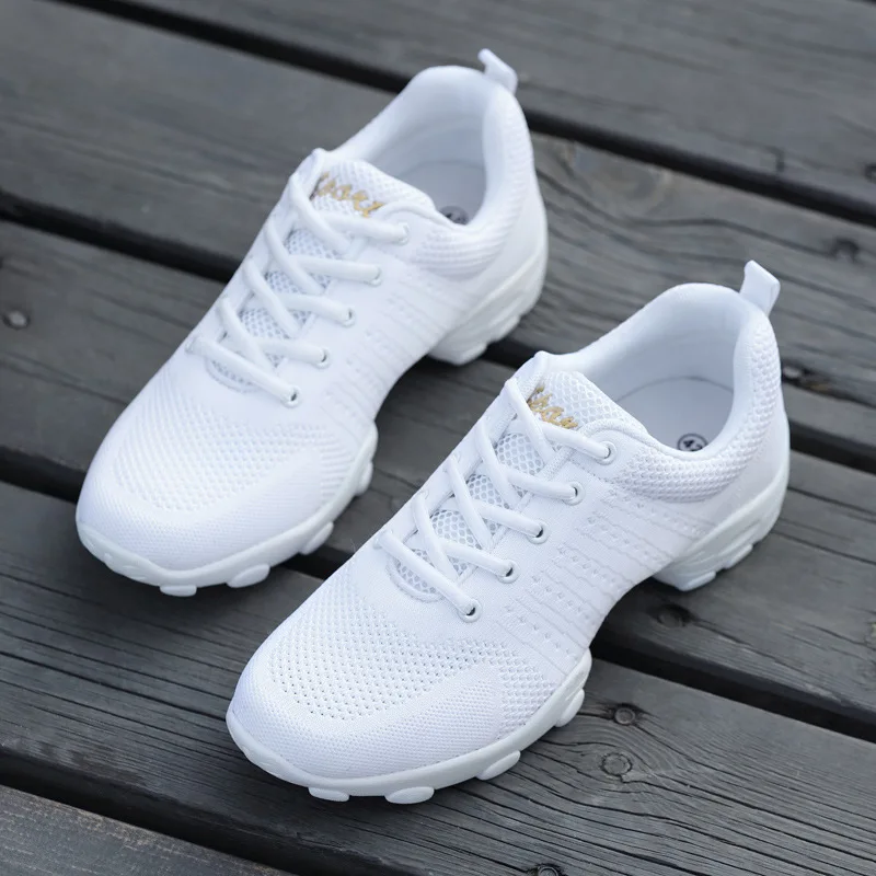 Dance Shoes Man Ladies Modern Soft Outsole Jazz Sneakers Leather Mesh Breathable Lightweight Female Dancing Fitness Shoes Sport 4