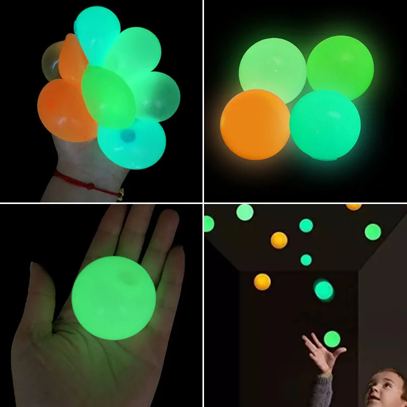 1/2/4Pcs Luminous Sticky Wall Ball Party Fluorescence Glowing Stress Ball Home Decor Kids Gift Anxiety Toy Glow In The Dark