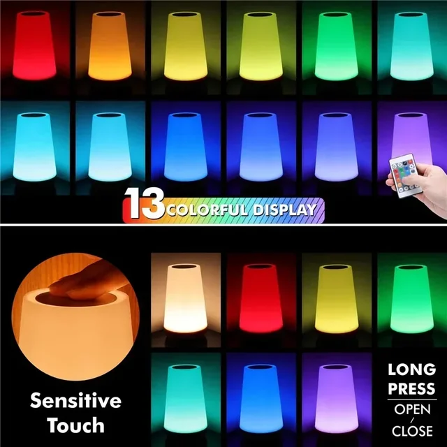 13 Color Changing Night Light RGB Remote Control Touch Dimmable Lamp Portable Table Bedside Lamps USB Rechargeable Night Lamp 2