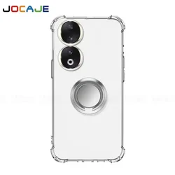 Crystal Clear Ring Stand Soft Case with Airbag Cushion and Bracket Holder for Honor 80SE 5G (Silver)