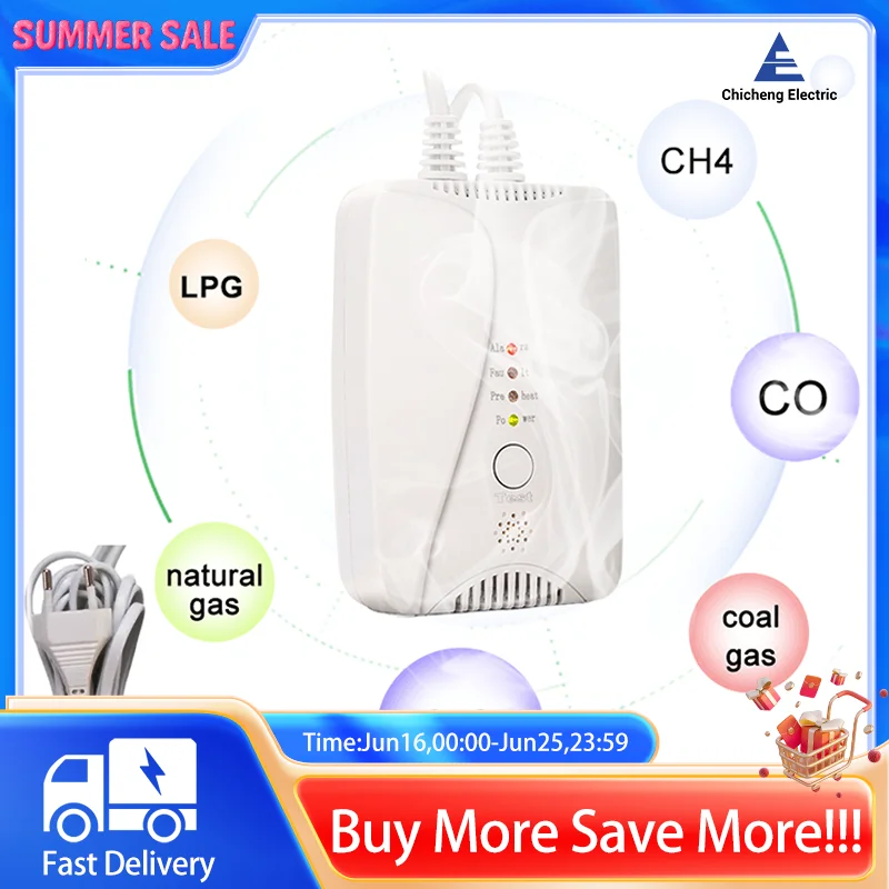 HD2000 Gas Detector And Carbon Monoxide Detector Natural Gas Leak Detector CH4/LPG/CO Sound Light Alarm With Gas Valve Cable