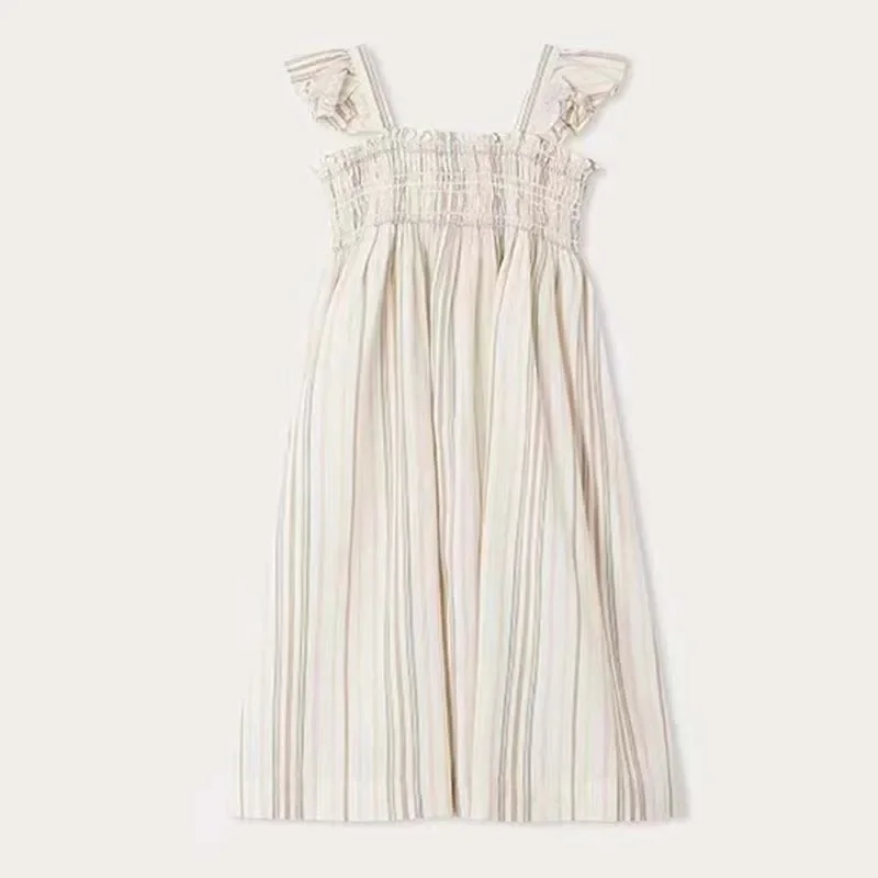 

Pre-sale (Ship in April) 2024 BP Summer Stripe Dress Girl Ruffle Sleeve Pleats Dress Kids Boutique Clothes Beach Vacation Dress