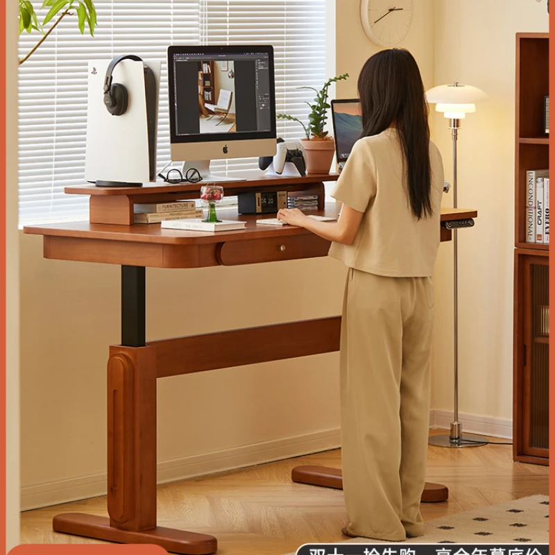 Solid wood electric lifting desk, simple Japanese small apartment, living room, study desk, computer desk, desk and study desk solid wood electric lifting desk simple japanese small apartment living room study desk computer desk desk and study desk