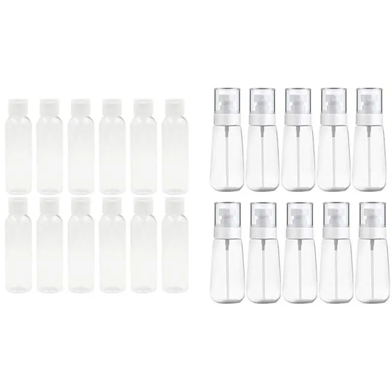 

20Pcs 100Ml Bottle PET Liquid Shampoo Clear Makeup Container & 10 Pcs Refillable Plastic Fine Mist Perfume Spray Bottle