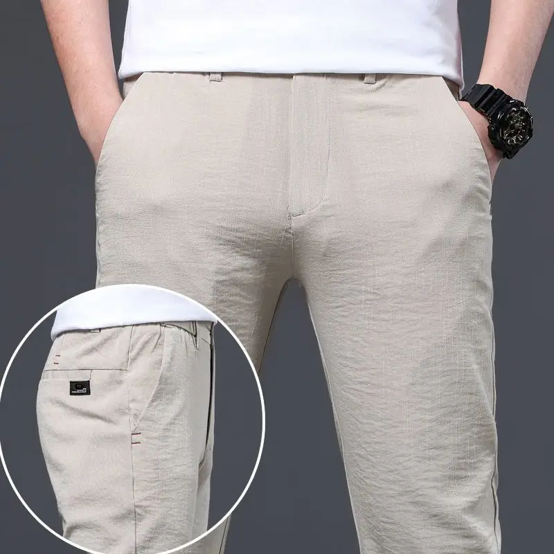 Summer Solid Color Men Thin Style Ice Shreds 2024 Straight Cylinder Loose Slim All-match Comfortable Casual Large Size Trousers