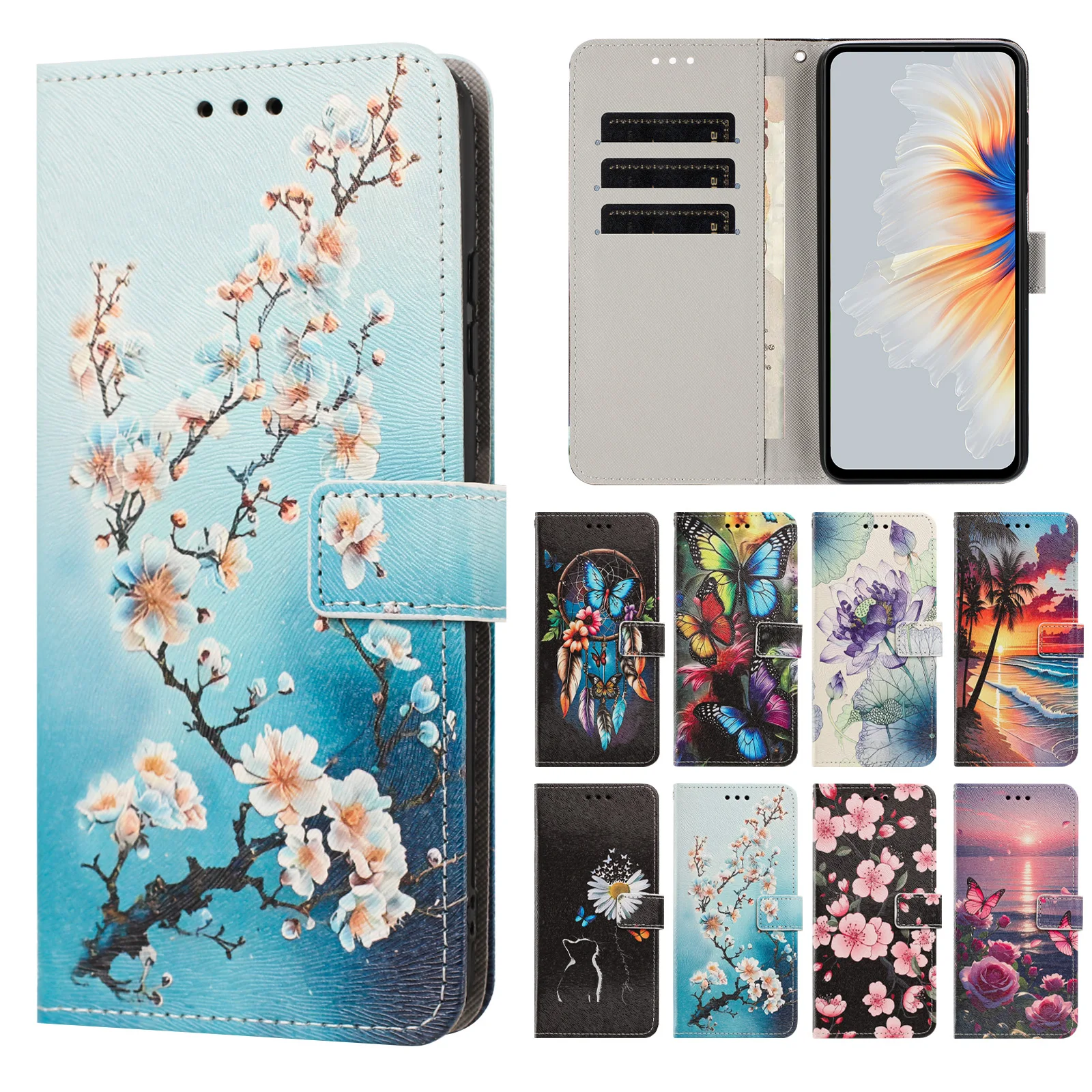 Flower Leather Flip Cover with Strap
