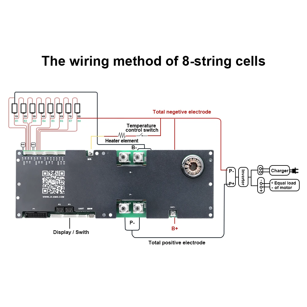 JKBMS JIKONG V19 Haushalts-Energiewechselrichter BMS 8S/24V 16S/48V Li-Ionen/ Lifepo4/ LTO Batterie BMS PB2A16S20P – Detail 2