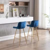 26 Inch Set of 2  Stools,with Steel Frame Footrest Velvet Fabric Golden Leg Simple  Stool,BLUE 3