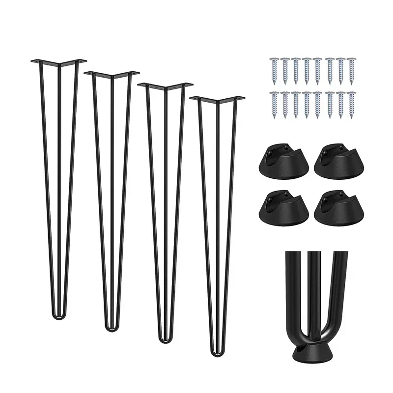 

4 PCS Metal 3 Rods Table Legs Black Desk Leg with Floor Protectors Heavy Duty Furniture Fittings for Bench Dining Bar Chairs