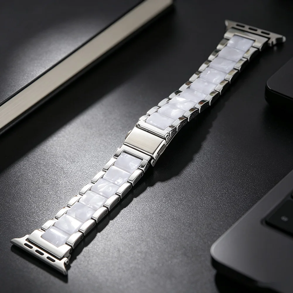 Elegant Two-Tone Metal and Resin Watch Band Strap
