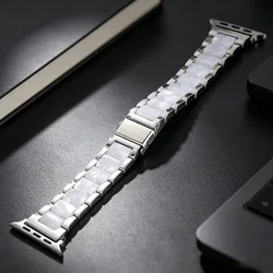 Elegant Two - Tone Metal and Resin Watch Band Strap - 40 41mm(S11 10 42mm) (Silver White)