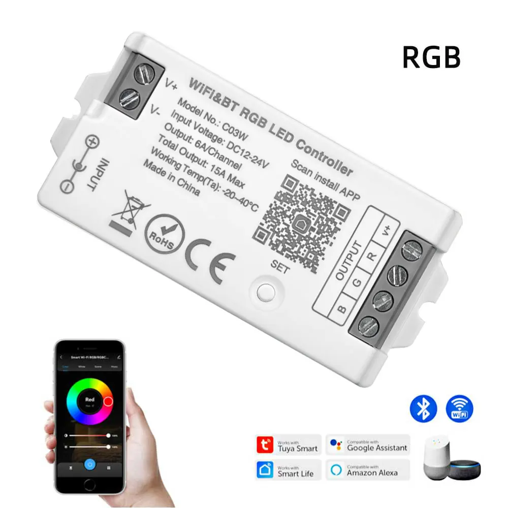 Smart Light Switch,Led Strip Controller,Led Dimmer Switch,Led Dimmer Controller,Smart Dimmer Switch,Lamp Dimmer,Led Strip Switch,Led String Dimmer,Power Cords Dimmer Switch C01W C02W RF Tuya Led Controller Wifi LED Light Dimmer Lighting Controller DC12V 24V