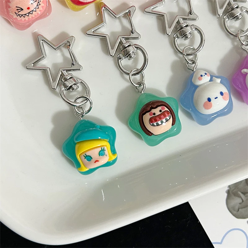 Kawaii Cartoon Animals Pentagram Luminous Keychain Creative Girl Heart Glow In The Dark Keyring Bag Pendant Car Key Accessories
