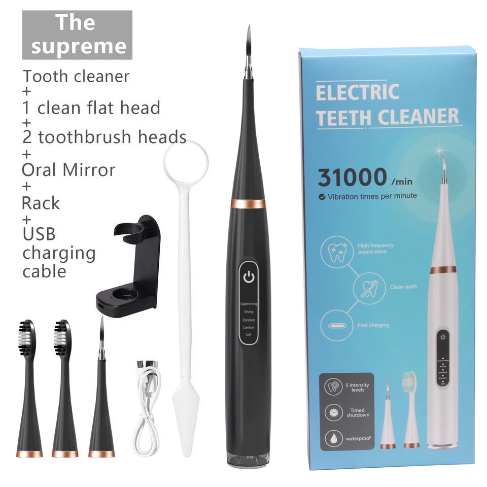 Cepillo de dientes eléctrico, raspador dental sónico, recargable por USB, blanqueador dental, limpiador bucal de 5 modos, eliminador de placa, manchas y sarro