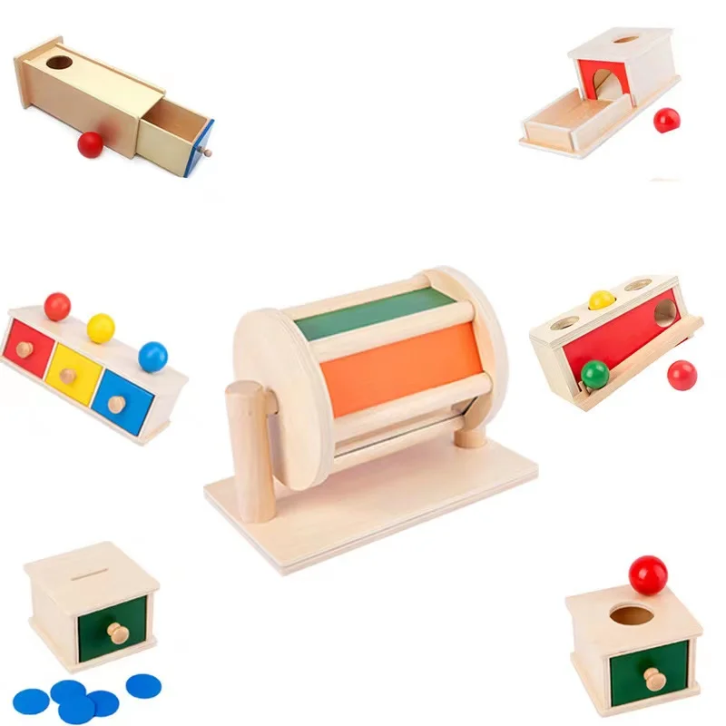

2022 Baby Wooden Montessori Toy Rotating Drum with Mirror Sound Drum Infant Educational Toys for Kids Baby 0-12 Months Gift