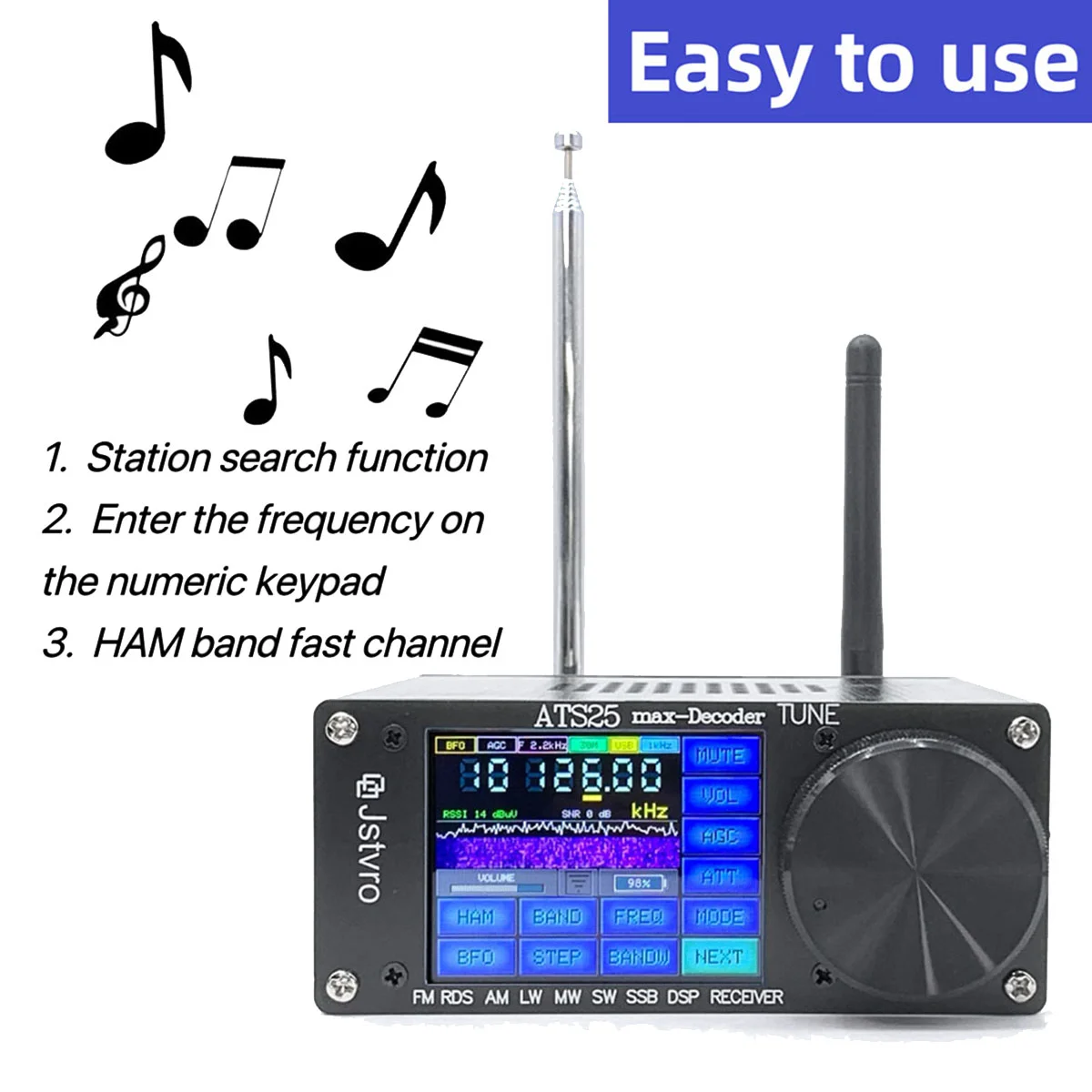 ATS-25Max-Decoder SI4732 Full Radio DSP FM LW MW SW SSB Receiver 2.4 Inch Touch Screen 64-108MHz Radio Receiver