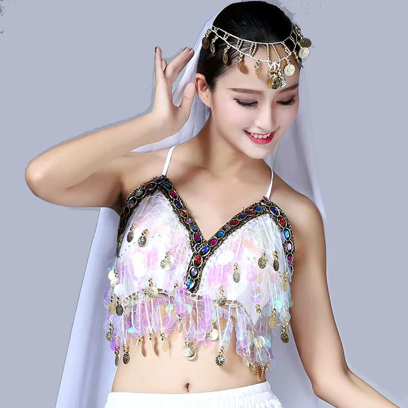 Sexy Pailletten farbige Diamant Neckholder Crop Top Bauchtanz Quaste Bandage Tank Top Riemchen rückenfrei Party Shinny Strand V-Ausschnitt Weste – Detail 7