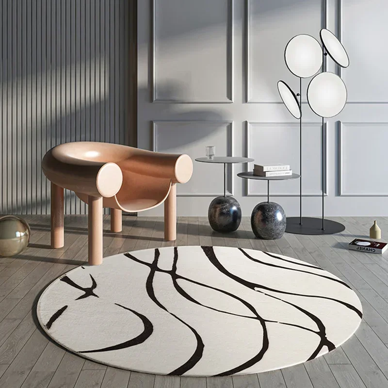 Round Cream Living Room Carpet Abstract Stripe Art Decorative Rug Soft and Comfortable Study Carpets Foldable Cloakroom Rugs 양탄자 5