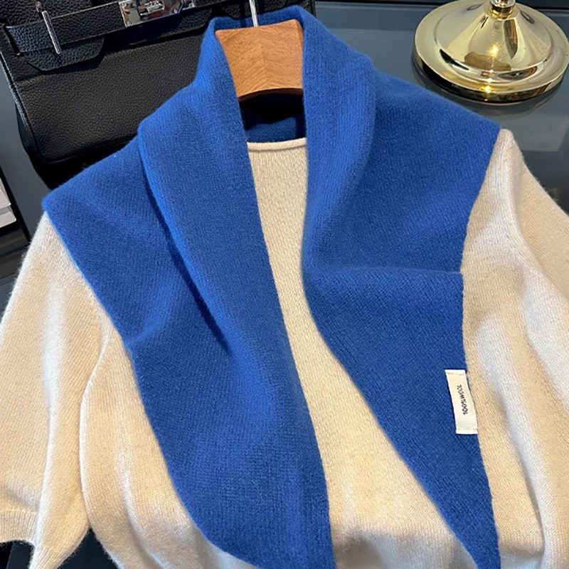 100 % Wolle, britischer koreanischer dreieckiger Schal, Nischen-Dreiecksschal, Damen-Kopftuch, gestrickter Schal, Winter, warmer Poncho Echarpe – Detail 6
