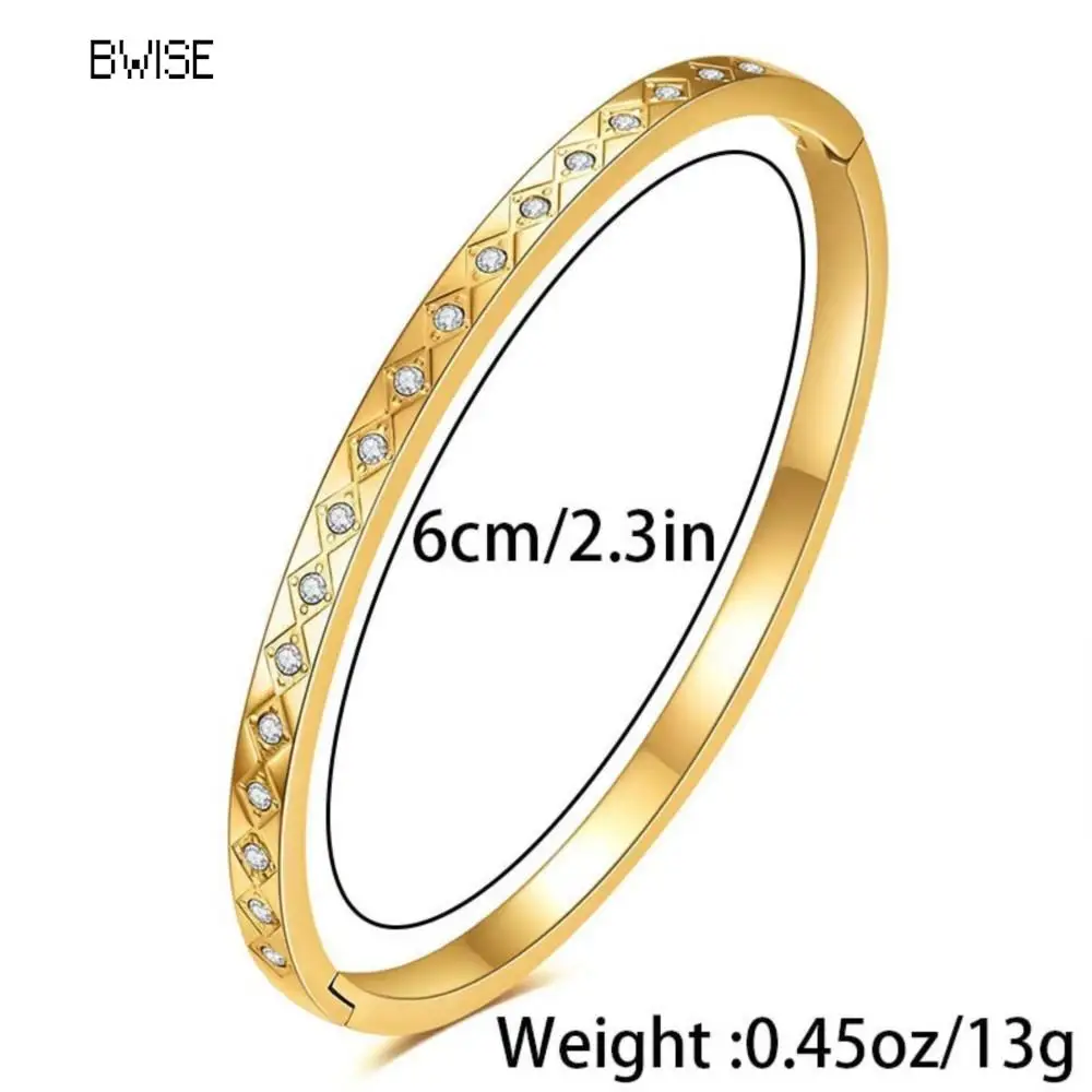 Bwise Waterproof Luxury Colorful Cubic Zirconia Bangles Stainless Steel Open Bracelet Bangle 18k Plated Fashion Jewelry Women 6