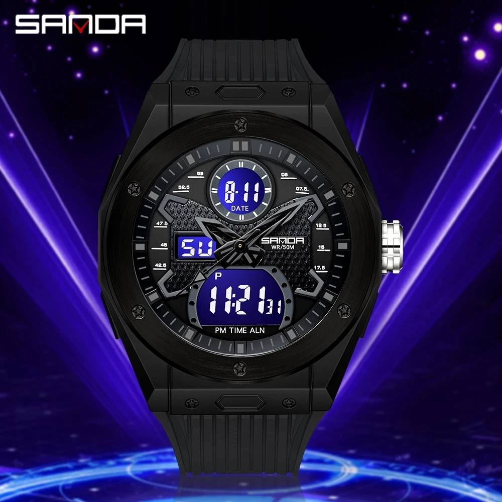 SANDA Brand 2023 Men Watches Dual Display Digital Quartz Wristwatches Waterproof Sports Military Watch Relogio Masculino 3138