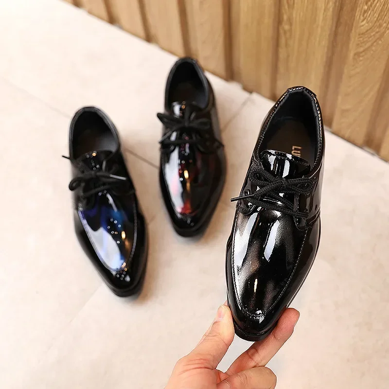 Leather Shoes for Boys Party Wedding Britain Style Low-heeled Lace-up Kids Performance kids shoes leather shoes