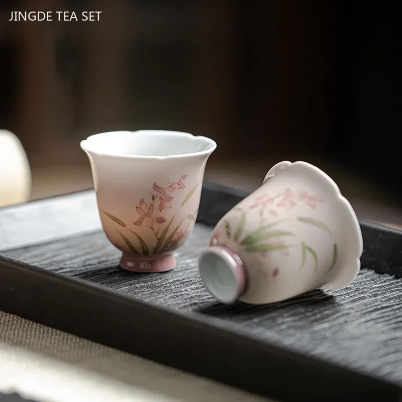 2pcs/60ml Hand-painted Orchid Master Cup Chinese Ceramic Teacup Home Exquisite Tea Cup Custom High-quality Tea Accessories