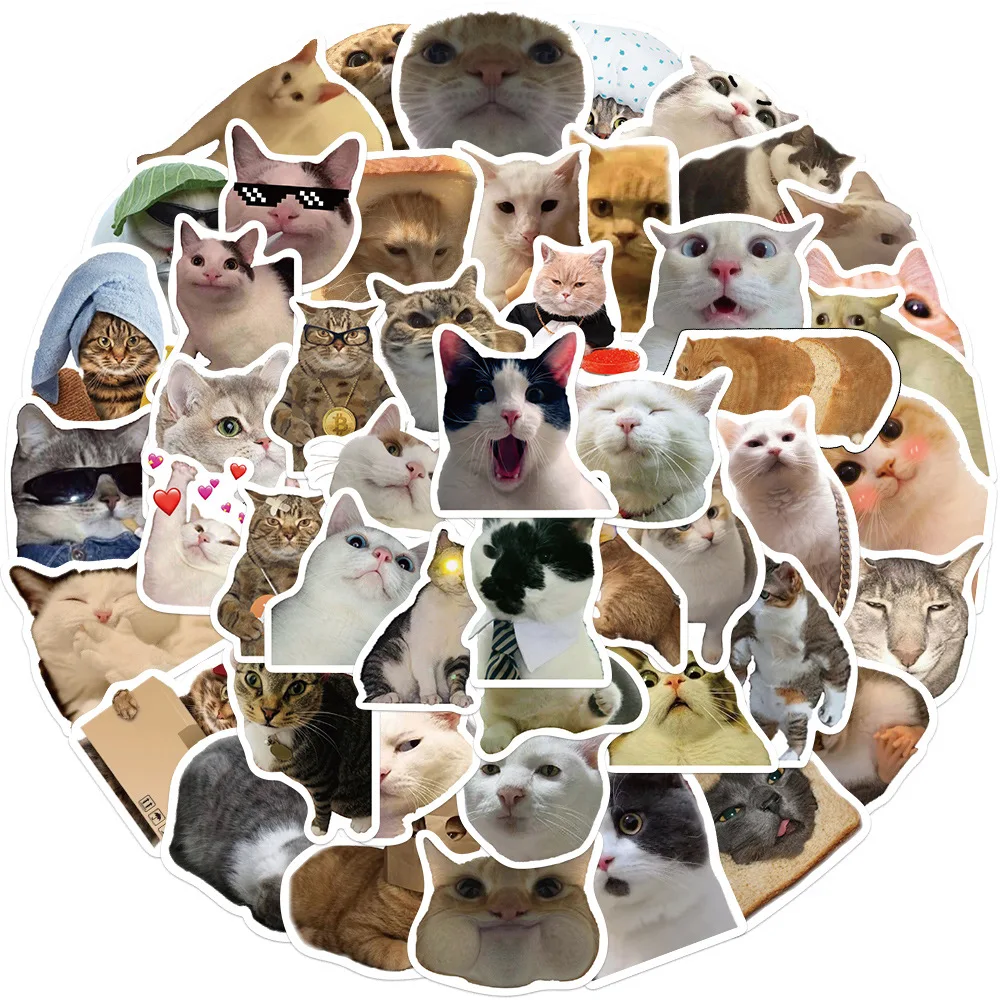 Cute Pet Stickers Kawaii Funny Cat Meme Decals Vinyl Waterproof Stickers Water Bottle Laptop Bumper Phone Guitar 50pcs