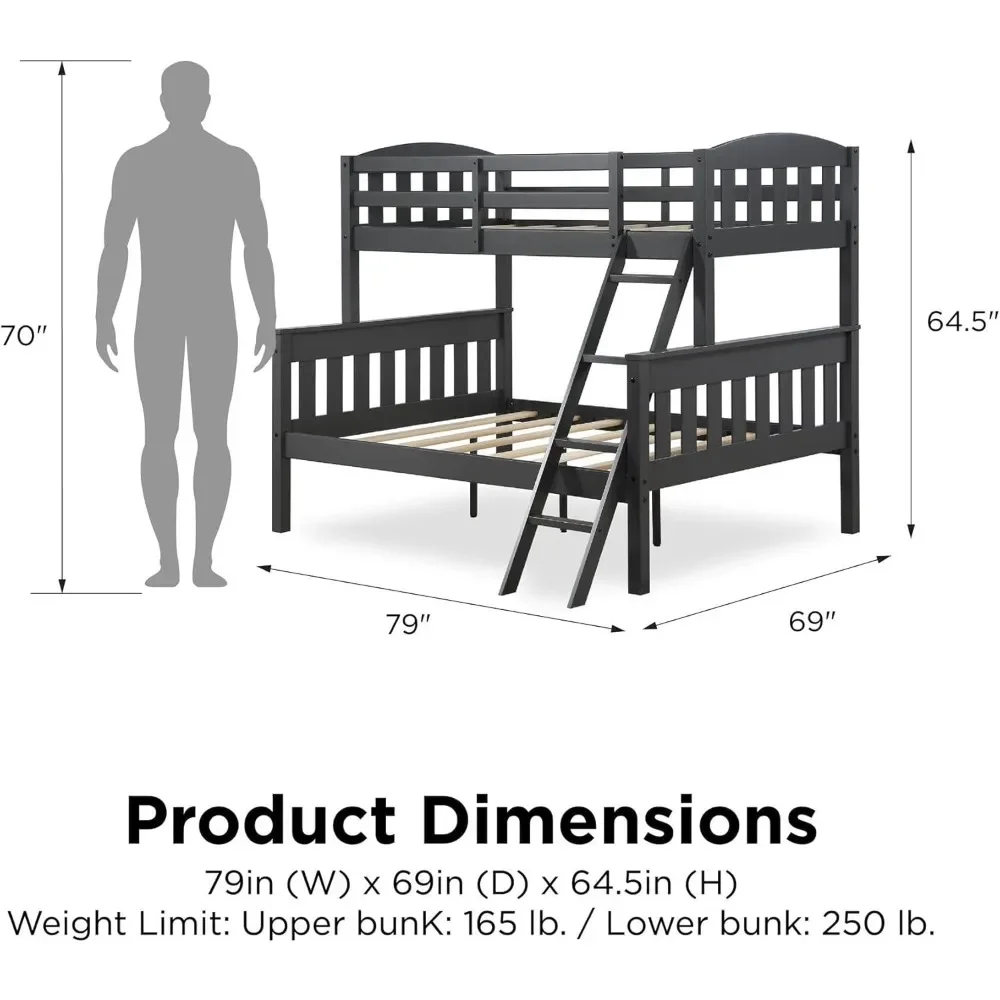 NEW-DHP Airlie Convertible Wood Bunk Bed Twin Over Full Size, Stackable and Detachable Bed Frames for Kids, Teens, Angled Ladder