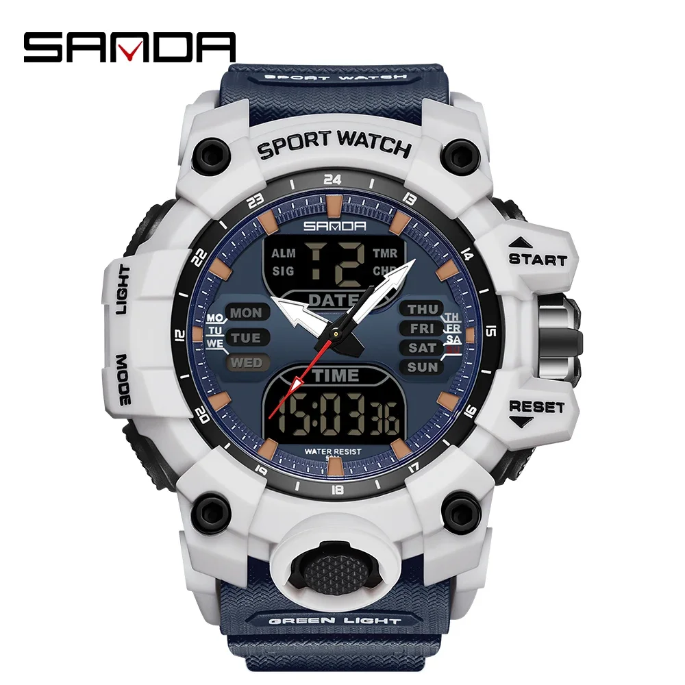 SANDA 6126 Military Man Alarm Stopwatch Quartz Wristwatch Male Digital Clock  Dual Display Men Watches Waterproof Sports Watch 6