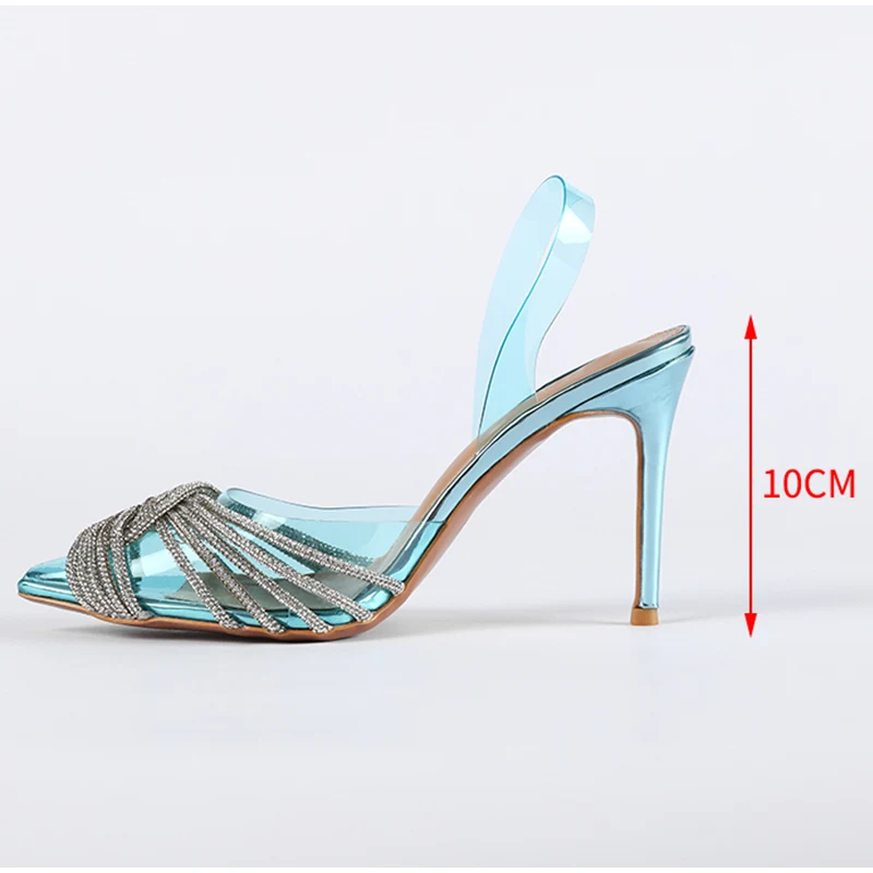 Women Sandals Pointed Toe Crystal Transparent Female Pumps Thin High Heel Slip-On Solid Sexy Ladies Summer Shoes Fashion New