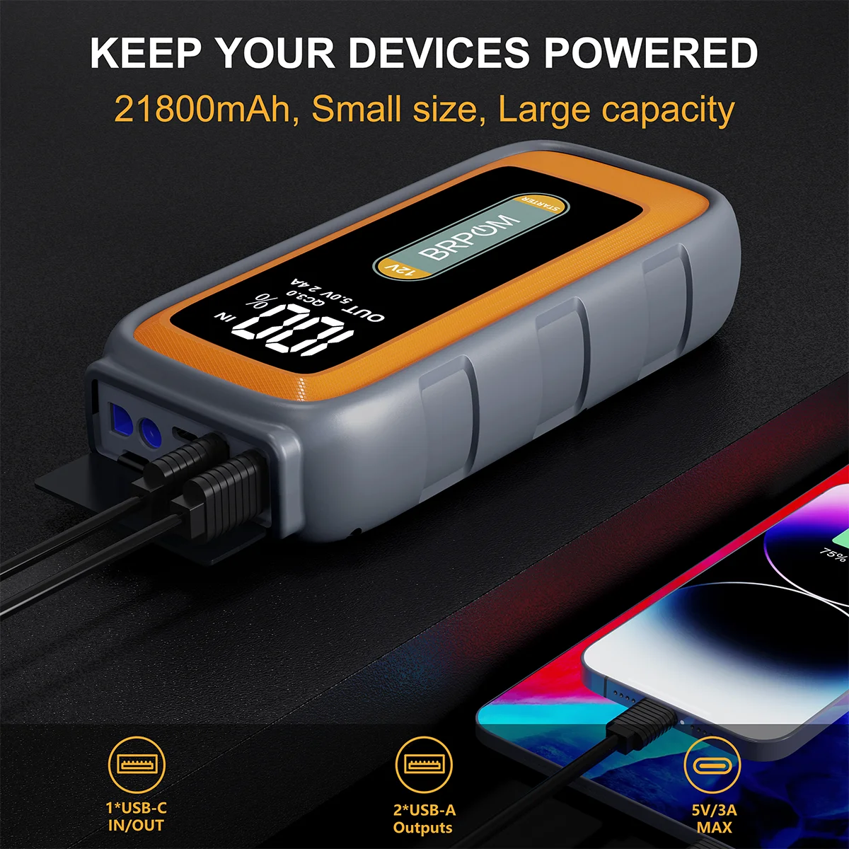 BRPOM Auto-Notstartgerät 4000A Autobatterie-Powerbank Autobatterie-Booster-Ladegerät Externe Batterie – Detail 11