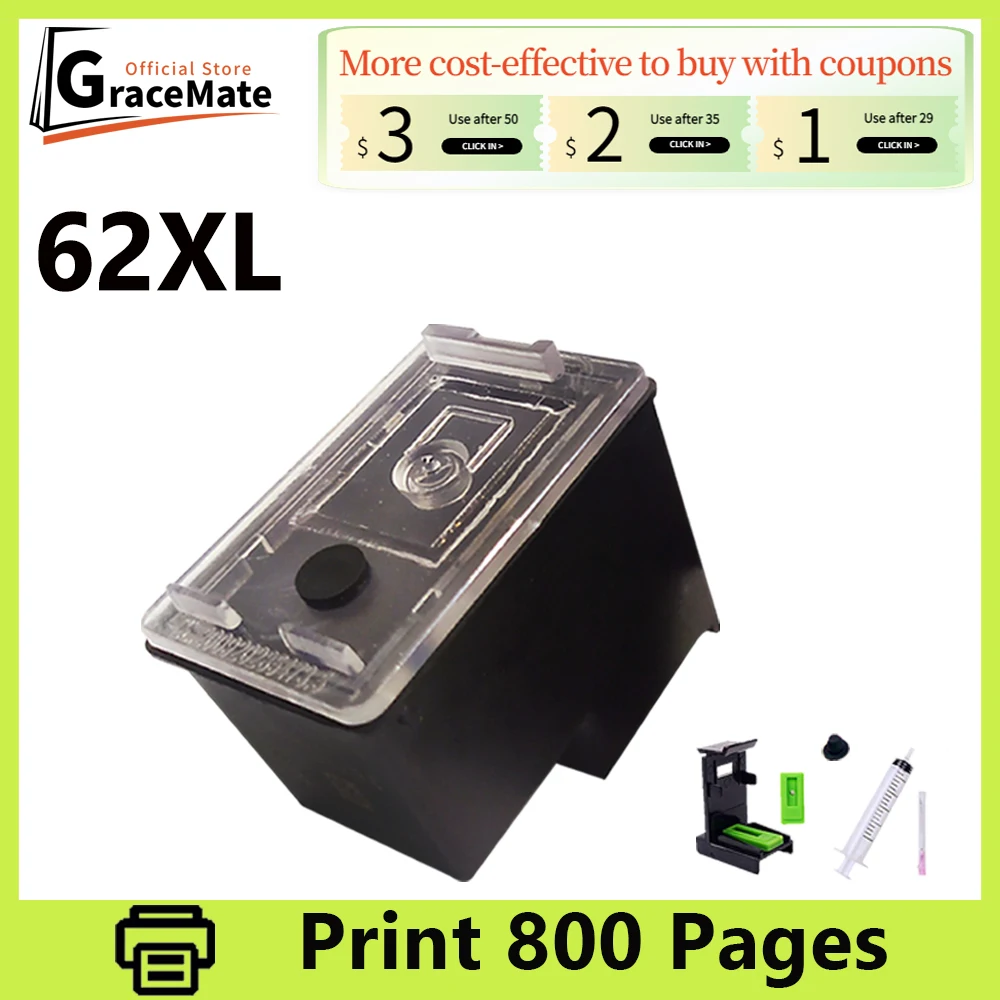 1-Pack Remanufactured Color Ink Cartridge - Compatible With HP 62XL For ENVY 5540, 5544, 5545, 5549